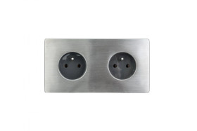 Gniazdko elektryczne szare podwójne ramka stal szczotkowana GN-SS02S