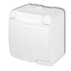 JUNIOR Gniazdo pojedyncze z/u (klapka biała) biały IP54 GHE-1