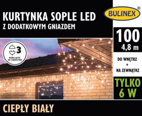 Lampki Bulinex 100led białe ciepłe 4,80m kurtyna sople