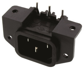 Złącze IEC IEC C14 Montaż panelowy, montaż na płytce drukowanej Męski 10A Kąt Proste liczba bezp None Lutowane Bulgin