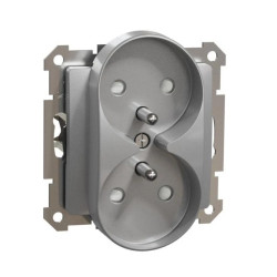 Gniazdo 2x2P+PE przesł do syst ramkowego (do ramek Sedna Elements), srebrne alum, Sedna Elements SDD113271