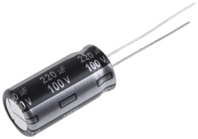 Kondensator 220μF 100V dc Radialny, Otwór przelotowy Panasonic roztaw: 5mm 12.5 (Dia.) x 25mm