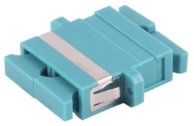 Fiber optic connector, SC socket to SC socket, OM3, multimode, ceramic, turquoise, BS07-60062
