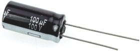 Kondensator 100μF 100V dc Radialny, Otwór przelotowy Panasonic roztaw: 5mm 10 (Dia.) x 20mm