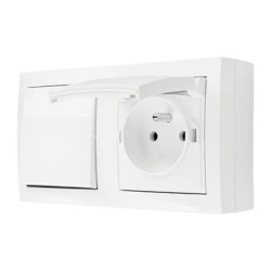 Simon Aquaclick Łącznik jednobiegunowy natynkowy, + gniazdo pojedyncze, IP44, klapka w kolorze pokrywy biały ACW1GZ1CS/11