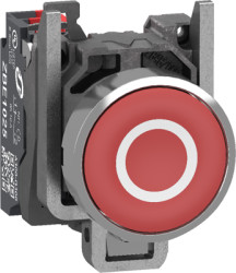 Pushbutton, labeled O, unlit, groping, 1 Form B (N/C), waistband round, red, front ring metal, mounting Ø 22.5 mm, XB4BA43225