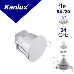 Czujnik ruchu mikrofalowy PRESENSOR-O-WR-W PT 1200VA 24GHz max 6m 360 st. 3–2000 lx IP54/20 IIkl. wstropowy biały 38752