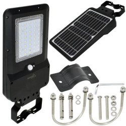 Oprawa, lampa solarna uliczna LED SOLGER 25W 3000lm 4000K IP65 czarna barwa NW biała neutralna czujnik PIR BEMKO