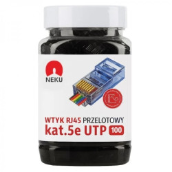Wtyk modularny RJ45 8P8C kat.5e nieekranowany UTP uniwersalny drut linka przelotowy czarny NEKU opakowanie SŁOIK 100szt.