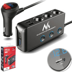 Rozdzielacz gniazda zapalniczki samochodowej Maclean MCE218, woltomierz, 3 gniazda zapalniczki, 1xQC 3.0, 3xUSB 6,8A, 1xPD 18W M