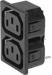 Panel socket 2-fold F, 3 pole, snap-in, solder connection, black, 0909.0001