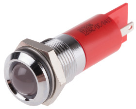 Lampka kontrolna do montażu panelowego 12V ac/dc, czerwona 14mm LED Chrom Końcówka lutownicza RS PRO