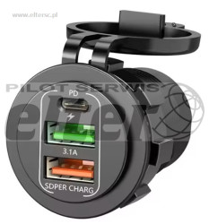 Ładowarka sam. montaż. 2xUSB + USB-C QC PD