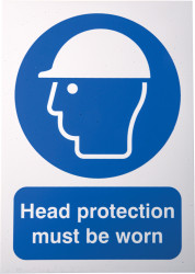 Znak, PP, Biały, Head protection must be worn-Tekst Angielski, szt. 1, Nie Znak