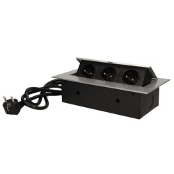 GNIAZDO elekt. meblowe 3x2P+Z srebrne ORNO wpuszczane, przew.1,5m