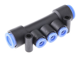 Rozdzielacz liczba wylotów 3 wylotowe Wciskane 6 mm PBT wlotowe Wciskane 10 mm liczba wylotów 1 1 MPa