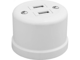 Gniazdo USB podwójne natynkowe 3.2A Retro ceramic, białe