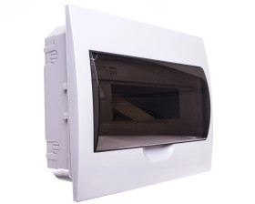 Rozdzielnica modułowa tworzywo 1x12 podtynkowa IP40 IK06 N+PE II klasa drzwi transparentne szare DB112F 1X12P/FMD biały 3843