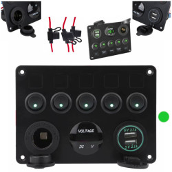 PANEL PRZEŁĄCZNIKÓW DO SAMOCHODU ładowarka USB woltomierz zapalniczka GREEN