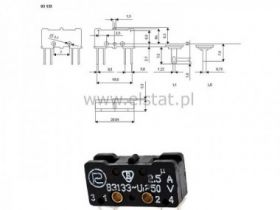 Przełącznik krańcowy bez dźwigni 2,5A; 4 pin dolne