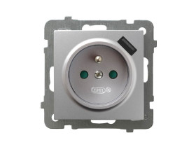 AS Gniazdo pojedyncze z uziemieniem z przesłonami torów prądowych z ładowarką USB srebro GP-1GZPUSB/m/18 OSPEL