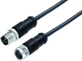 Sensor actuator cable, M12-cable plug, straight to M12-cable socket, straight, 4 pole, 2 m, PUR, black, 8 A, 77 0606 0605 50704-