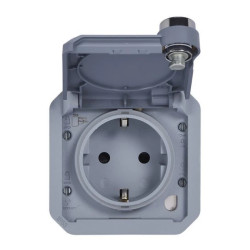 NOWE PLEXO 55 Gniazdo Schuko 2P+Z na klucz zaciski auto mechanizm 16A - 250V AC szare 069574L