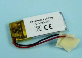 80mAh 3,7V Li-PO 2-PIN 31,5x12x4mm