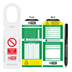 Przywieszka do rusztowania Biały na zielonym Angielski, Kit Contents 20 etykiet, 10 uchwytów, 2 długopisy, 10 opasek