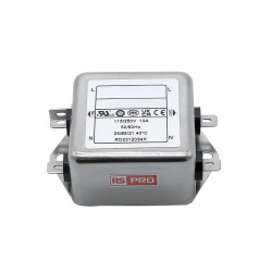 Filtr sieciowy 10A 1-fazowy 680kΩ 115/250 V AC 50 → 60Hz 2 x 6,5 mH RS PRO Montaż w obudowie