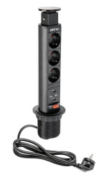 Biurkowy przedłużacz wpuszczany 60mm, 3x schuko, 2xUSB 2,1A 5V (czarny)