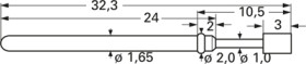ICT spring contact with probe, Quadruple-crown, Ø 1.65 mm, travel  5.3 mm, pitch 2.54 mm, L 32.3 mm, 2021-G-2.25N-NI-1.8