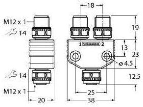 Turck 6936821 Rozdzielacz i adapter czujnika/aktuatora VB2-FKM5-FSM5.205-FSM5.305/S2550, 1 szt.
