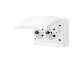 SIMON AQUACLICK Gniazdo podwójne z uziemieniem SCHUKO klapka w kolorze z przesłonami zaciski śrubowe IP44 biały ACGSZ2Z/11 KONTA