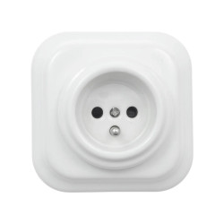 Gniazdo elektryczne ceramiczne kwadratowe z ramką, montaż podtynkowy, kolor biały Ceramic Loft