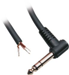 Connection cable, 1.8 m, black, 6.35 mm stereo jack plug, angled to open end, 1101058