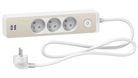 Odace Przedłużacz 3 Gniazdowy Z Łącznikiem 2X Usb, 1,5M Biały+Drewno Nordic...