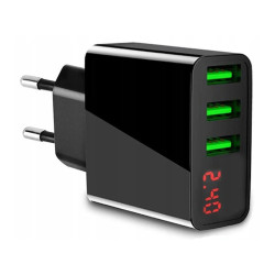 Ładowarka siec.3xUSB LCD 3Amax. 230V (zasilacz) voltomierz ampero