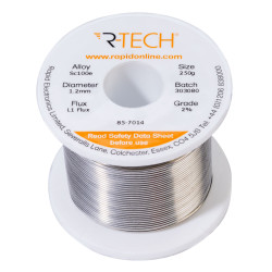 R-TECH 857014 SC100e Solder 2% L1 Flux &lt;0.5% Halide 1.2mm 250g Reel