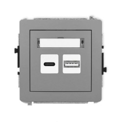 DECO Mechanizm ładowarki USB podwójnej USB C + USB A, 20W max., szary mat 27DCUSB-8