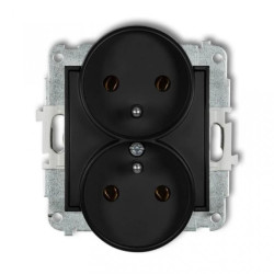 ICON Mechanizm gniazda podwójnego do ramki z uziemieniem 2x(2P+Z) (bez przesłon torów prądowych) czarny mat 12IGPR-2z