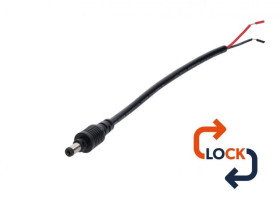 Wtyk DC 5.5x2.1 przewód czarny 15cm 22awg z blokadą