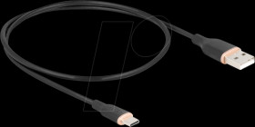 81225 USB 2.0 cable, A plug &gt; C plug, silicone, black, 0.5 m