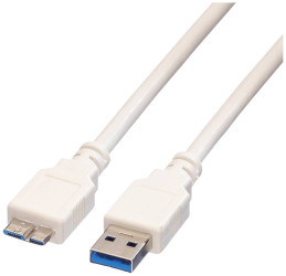 Value Kabel USB USB 3.2 Gen1 Złącze męskie USB-A, Złącze męskie USB Micro-B 0.15 m biały ekranowanie 11.99.8876