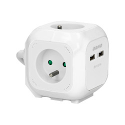 Przedłużacz 4 krotny 2P+Z ładowarka 2xUSB 1.4m H05VV-F 3x1mm2 biały OR-AE-13144/W