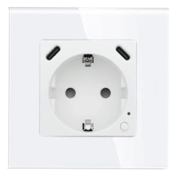 Gniazdko pojedyncze Schuko 2x USB-C 20W - watomierz - WiFi / BT - szklana ramka - biały - Tawoia Glass