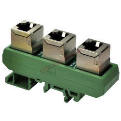 Slim DIN Rail Mount RJ50 10P10C 3 Jacks Splitter Buss Board Interface Module.
