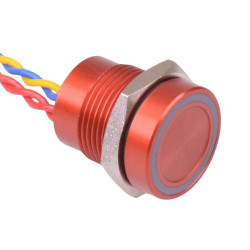 PBAR1AF6000N0S APEM Red LED 12VDC Momentary NO 16mm Piezo Switch Prewired IP68
