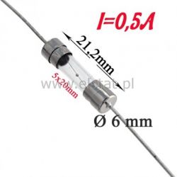 0,5A bezpiecznik szklany szybki 5x20mm osiowy 2st