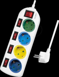 LPS257 Socket outlet, four sockets, 1.5 m, with 5 switches, multi-colou